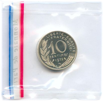 null Vè REPUBLIQUE 1959-

10 centimes type Mariane 1972, Piéfort en argent tranche...