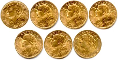 null SUISSE 

Lot de 7 monnaies de 20 Francs or « Vrénéli » 1935 B

(45,20 g)

(...