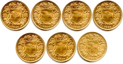 null SUISSE 

Lot de 7 monnaies de 20 Francs or « Vrénéli » 1935 B

(45,28 g)

(...