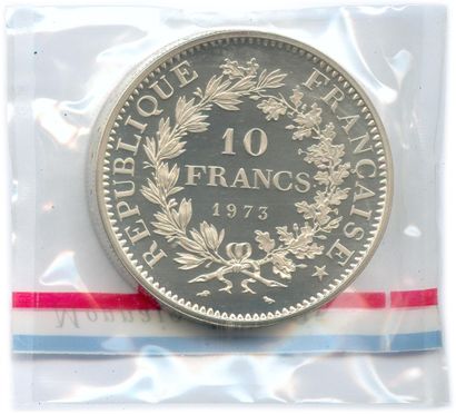 null Vè REPUBLIQUE 1959-

10 Francs type Hercule 1973, Piéfort en argent Flan bruni,...