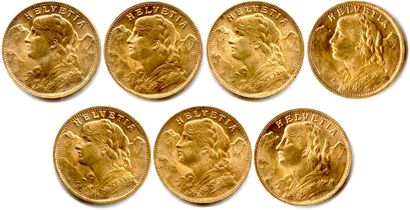 null SUISSE 

Lot de 7 monnaies de 20 Francs or « Vrénéli » 1947 B

(45,22 g)

(...