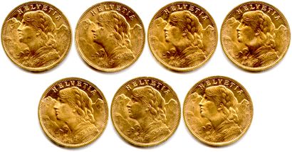 null SUISSE 

Lot de 7 monnaies de 20 Francs or « Vrénéli » 1935 B

(45,24 g)

(...
