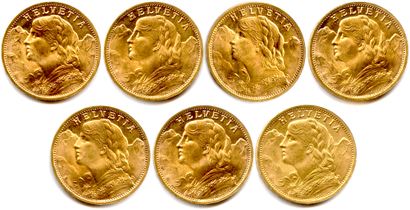 null SUISSE 

Lot de 7 monnaies de 20 Francs or « Vrénéli » 1935 B

(45,28 g)

(...