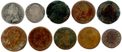 Lot de 10 monnaies de Louis XV en argent...
