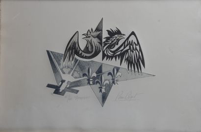 null PIERRE BEQUET (born in 1932), Lot including : 

- "The Coat of Arms", etching,...