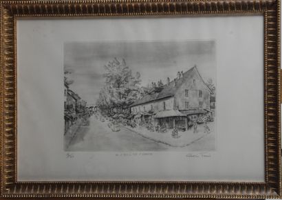 null ROBERT TRAUT, Lot of

- A charcoal drawing, view of the avenue of Paris, signed...