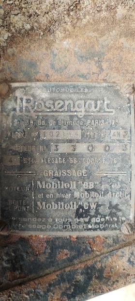 c.1930 ROSENGART LR4N2 
Serial number 102114




French car registration 
