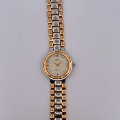 null YEMA

woman's watch.

Series: Q25W39P. 

Case: Steel and gold plated.

Movement:...