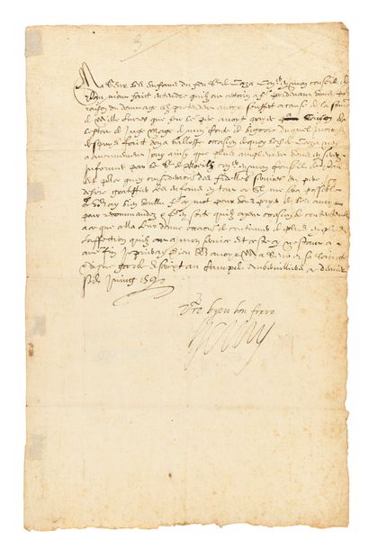 null HENRI IV. Letter signed "Henry" to his sister Catherine de Bourbon then regent...