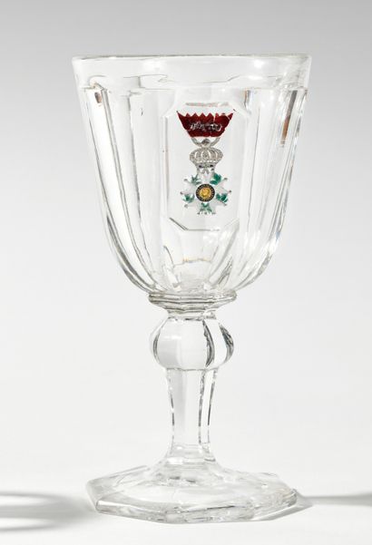 Crystal glass, on foot decorated with a star...