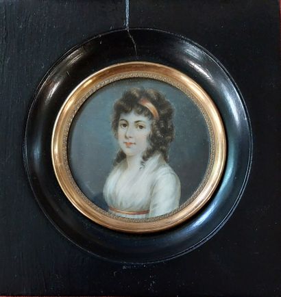 null BENNER French school circa 1820
Portrait of a woman in bust with white silk...