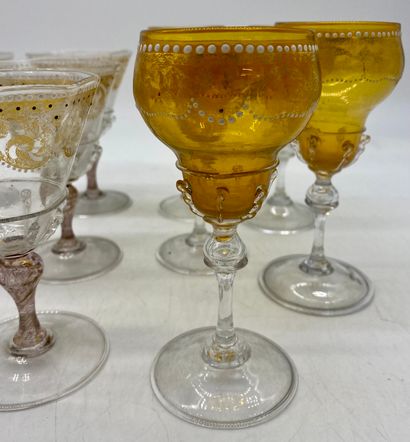 null MURANO
Set of 13 enamelled decorative glasses with gilded relief decoration
H...