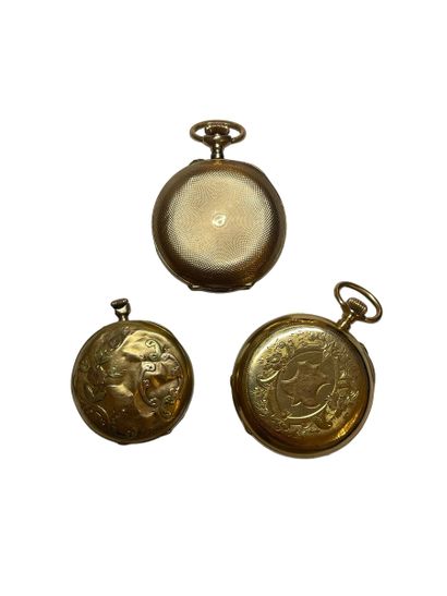 null THREE GOLDEN POCKET WATCHES 
Diameter: 25mm - 30 mm 
Gross weight: 56g
(Small...