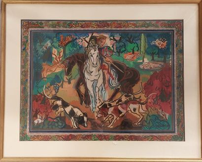 null RENE-MARCEL GRUSLIN (1910-1983)__
The knights__
Gouache on paper, tapestry project__
Signed...