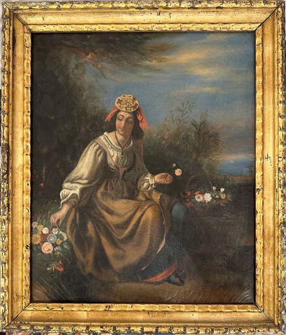 null PROVENCAL SCHOOL XIXth CENTURY__
The flower seller __
Oil on canvas signed lower...