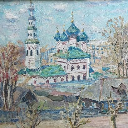 null RUSSIAN SCHOOL of the XXth century__
View of the church in Uglich__.
Oil on...