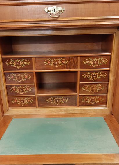 null SECRETARY in cherry wood, opening by a flap discovering eight drawers and two...