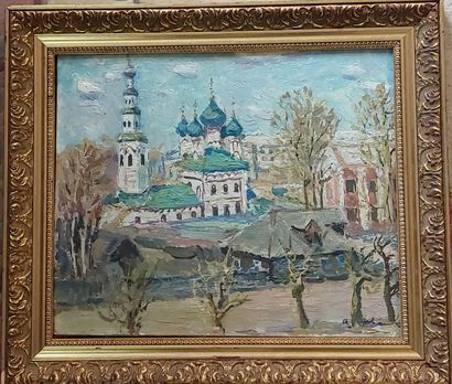 null RUSSIAN SCHOOL of the XXth century__
View of the church in Uglich__.
Oil on...