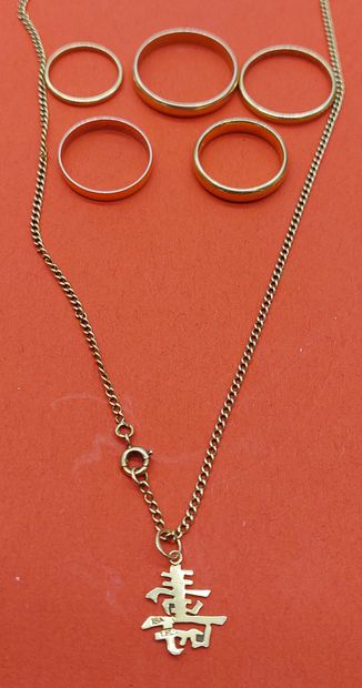 null GOLDEN JEWELRY SET including:__
- 4 wedding rings __
- 1 chain__
- 1 pendant...
