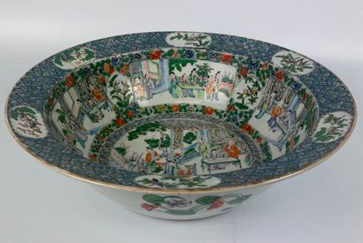 CHINA 
Polychrome porcelain basin with green...