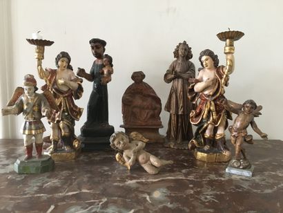 COLLECTION OF SIX STATUETTES in polychrome...