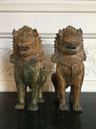 CAMBODIA
Pair of gilded bronze Noh dogs (old...