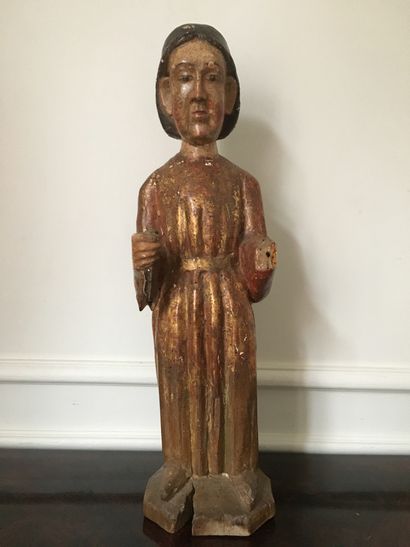 SAINT PERSON in carved wood, polychromed...
