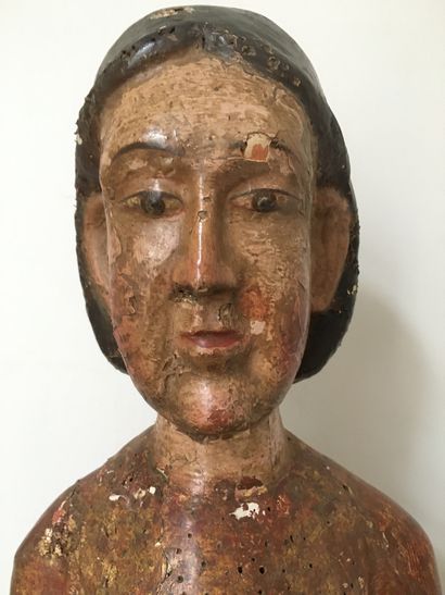 null SAINT PERSON in carved wood, polychromed and gilded. Standing, the saint is...
