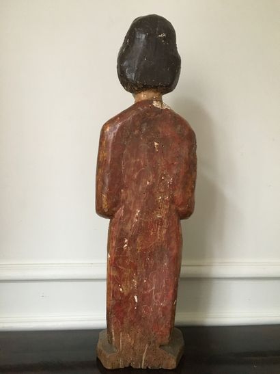 null SAINT PERSON in carved wood, polychromed and gilded. Standing, the saint is...