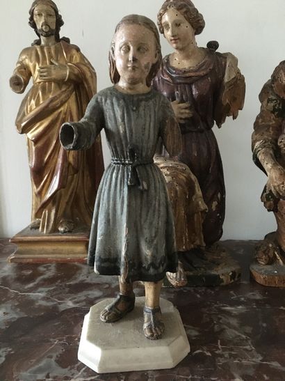 null COLLECTION DE STATUETTES en bois sculpté et polychromé à sujets religieux 
XVIII...