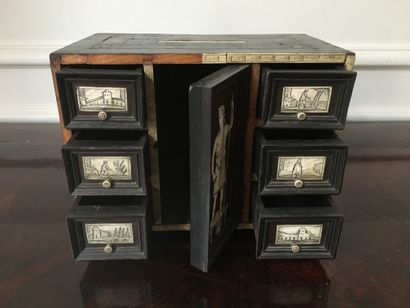 null SMALL CABINET in blackened wood and ivory inlays opening to six drawers and...