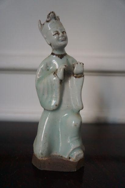 null CHINA 
Three celadon enamelled terracotta statuettes 
19th - 20th century 
H...