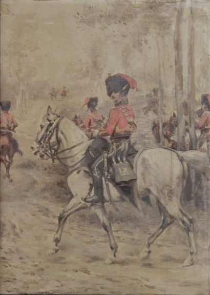 null FRENCH PATIENT OF THE LATEST CENTURY

Platoon of hussars on horseback

Oil on...