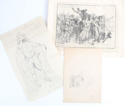 null LOT DE DESSINS ET GRAVURES

Un dessin "Le soldat" par Armand DUMARESQ,

Une...