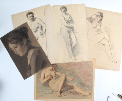 LOT OF ELEVEN ACADEMIC DRAWINGS in charcoal,...