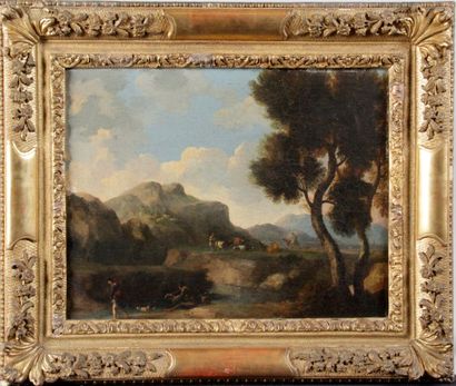 null Attributed to Filipo NAPOLETANO - circa 1590-1629

SHEPHERDS IN A LANDSCAPE

Canvas.

(Retoiling).

31...