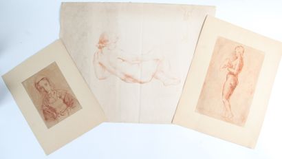 THREE ENGRAVINGS AND LITHOGRAPHS in the sanguine...