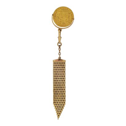 null LUCKY CHARM TALISMAN
adorned with a guilloche mesh standee holding a 40 lira...