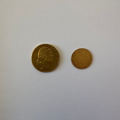 null FRANCE
Deux pièces en or :
- 40 F Louis XVIII de 1818.
-10 F de 1901
Poids brut...
