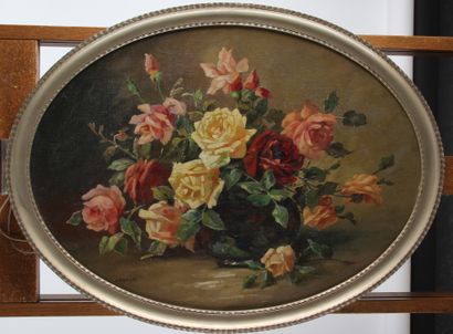 null WILHELM DOHMANN (1876-1950)
"Bouquet of Roses on an Entablature 
Oil on canvas...
