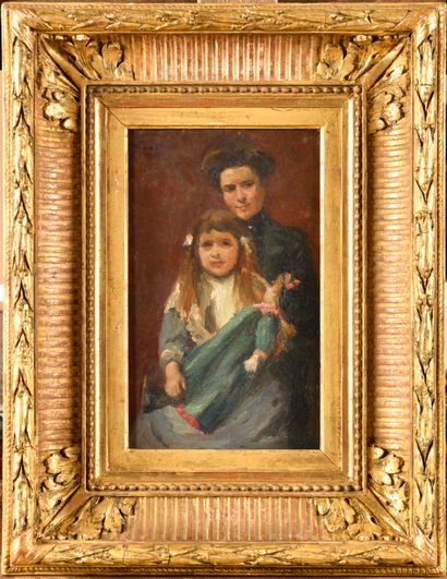 null Edward B. FULDE (act.c.1896-1915)
Portrait de mère et sa fille 
Huile sur panneau...