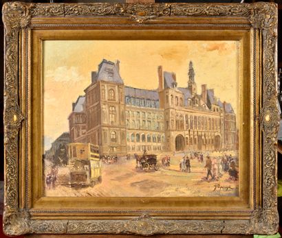 null JOZEF POPCZYK (1890-1971)
The City Hall of Paris
Oil on cardboard 
Signed lower...