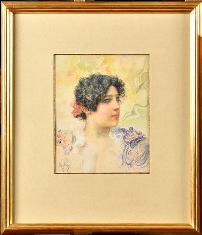 null Vincenzo MIGLIARO (1858-1938)
Portrait de jeune femme de profil
Aquarelle
Signé...