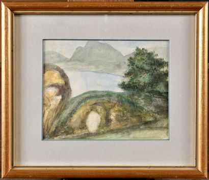 null Aurore DUPIN dite George SAND (1804-1876) 
Le pont
Aquarelle gouachée, dendrite
10,5...