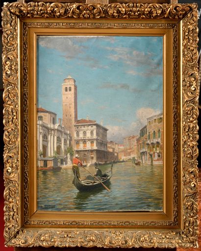 null Rémy COGGHE (1854-1935)
Gondole à Venise
Huile sur toile 
Signé en bas à gauche...