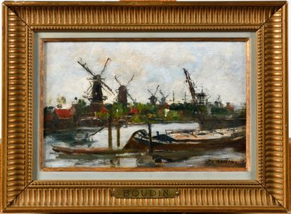 null EUGENE BOUDIN (1828-1898)

Canal à Rotterdam, circa 1874-1876

Huile sur panneau

Signé...
