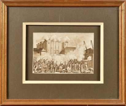 null "Prise de la Bastille".
Print.
Under glass. Gilded frame.
15 x 10 cm.