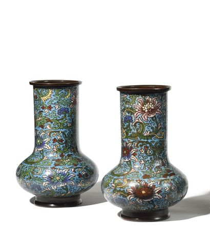 CHINA.
Pair of vases with flattened body...
