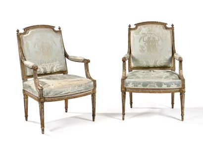 SUITE OF FOUR ARMCHAIRS IN CREAM LACQUERED...