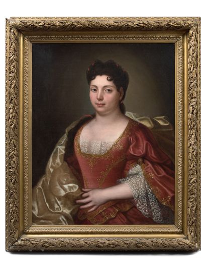 null FRENCH SCHOOL AROUND 1720
Portrait of a lady in a red dress with lace sleeves.
Oil...